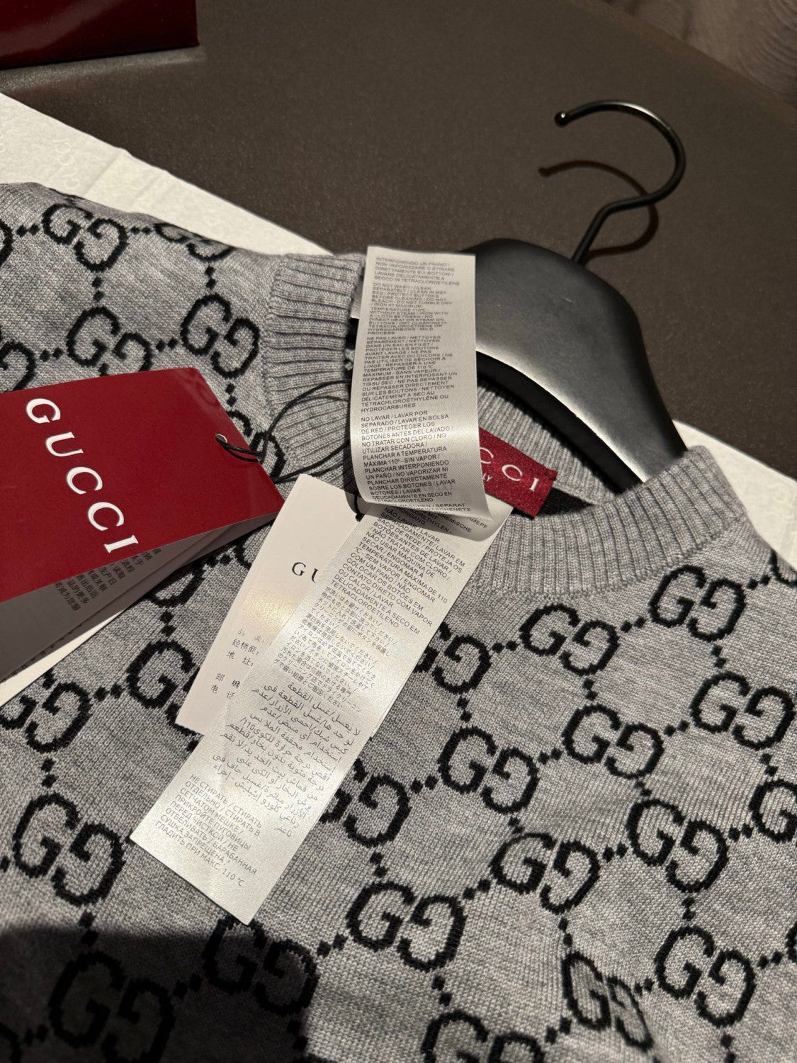 GUCCI Reversible GG Wool Jacquard Top Grey Black #334215