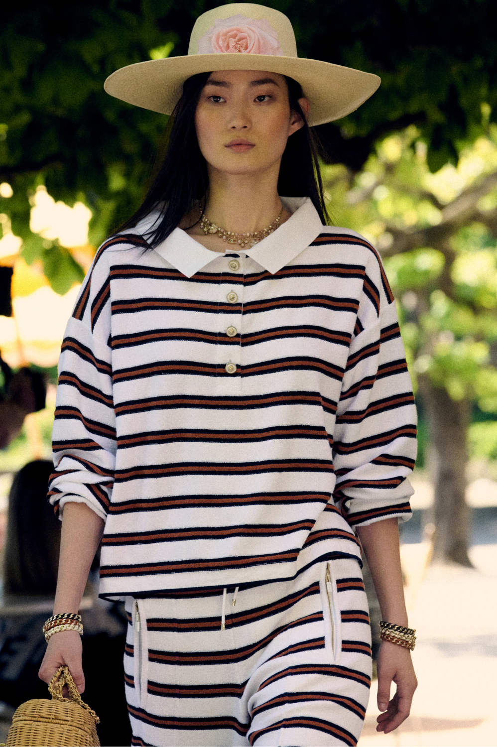 Chanel Pullover Cotton White Navy Blue Brown #335730