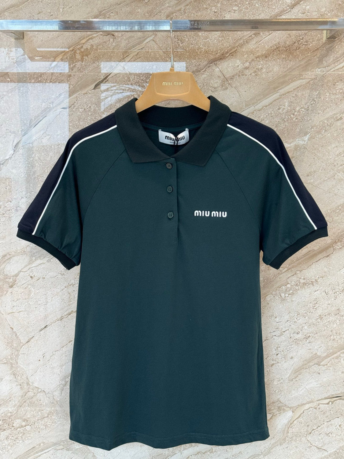 MiuMiu Bottle Green blue Cotton Jersey Polo Shirt #377064