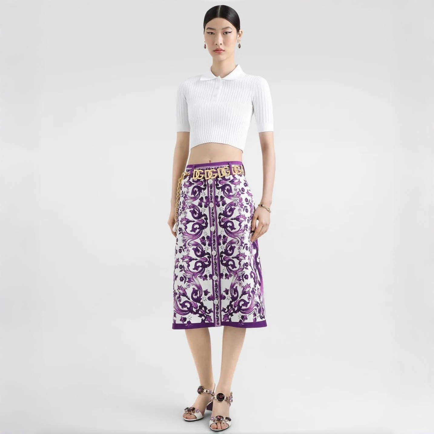Dolce&Gabbana Women's High Street Summer Floral Print Zipper Fitted Casual Skirt #81492