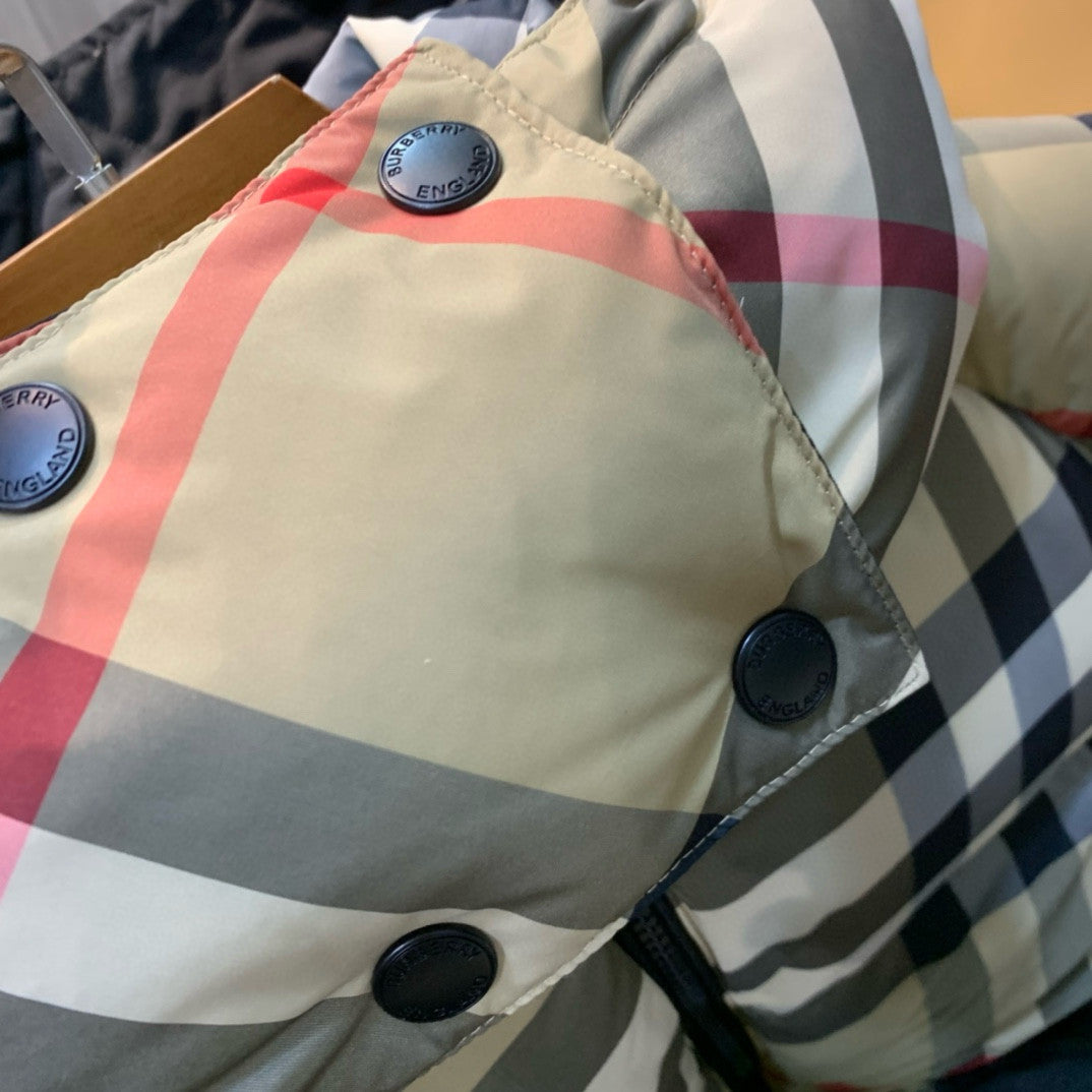 Burberry Fashion Casual High Neck Hooded Zipper Plaid Detachable Hood Plaid Recycled Polyester Down Jacket #79372