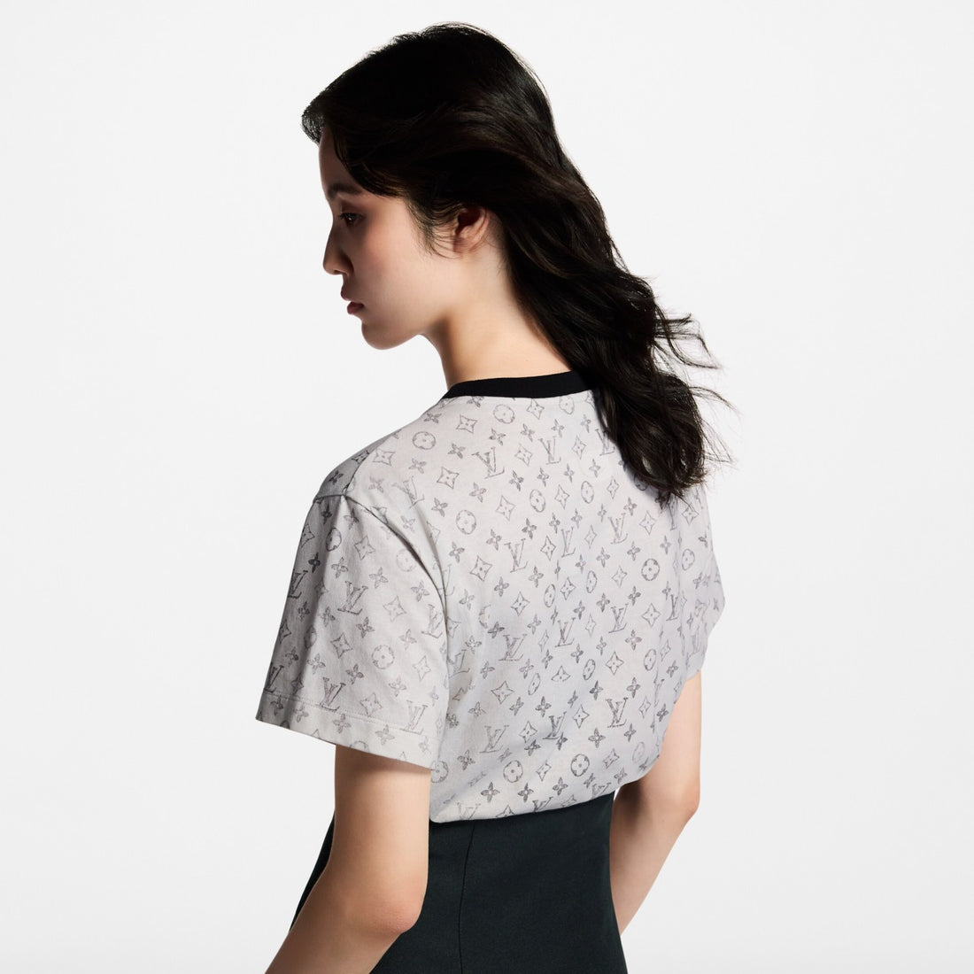 Louis Vuitton MONOGRAM  Women's Summer Fashion Casual Washed Pattern Round Neck Chain Short Sleeve T-Shirt #78384