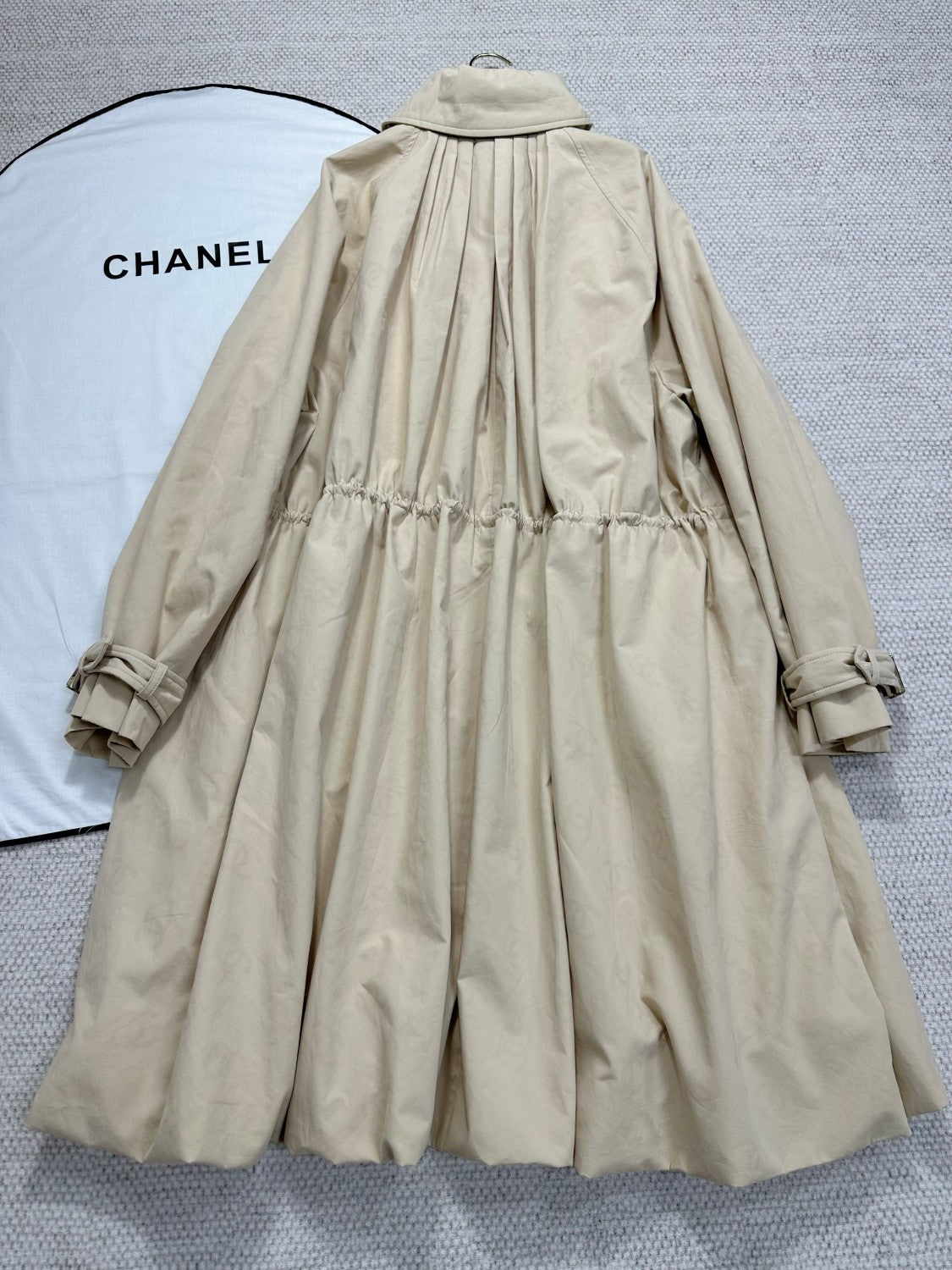 Chanel Women's Spring/Fall Casual Double Breasted Collared Long Print Trench Coat with Elastic Waistband Jacket #78777