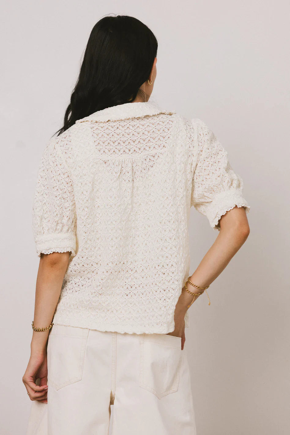 Lyla Collared Lace Top in Ivory