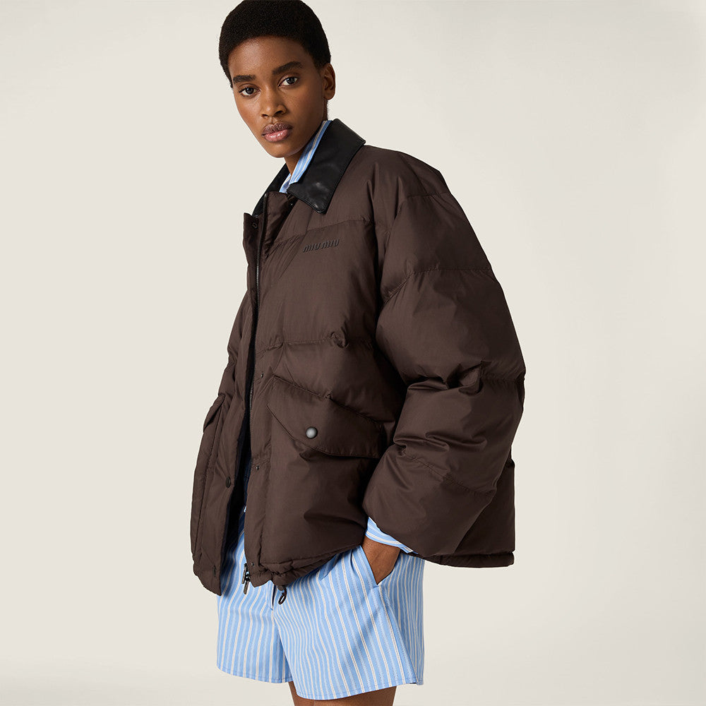 MiuMiu Ebony Technical Pong¨¦ Cropped Down Jacket  #335949