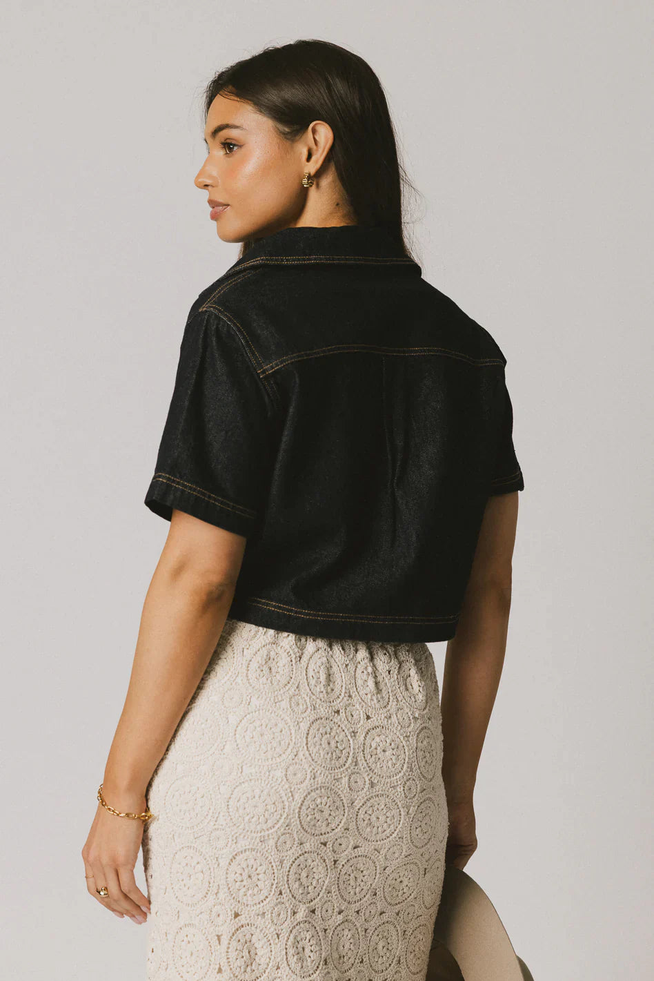 Farris Denim Collared Top in Dark Wash