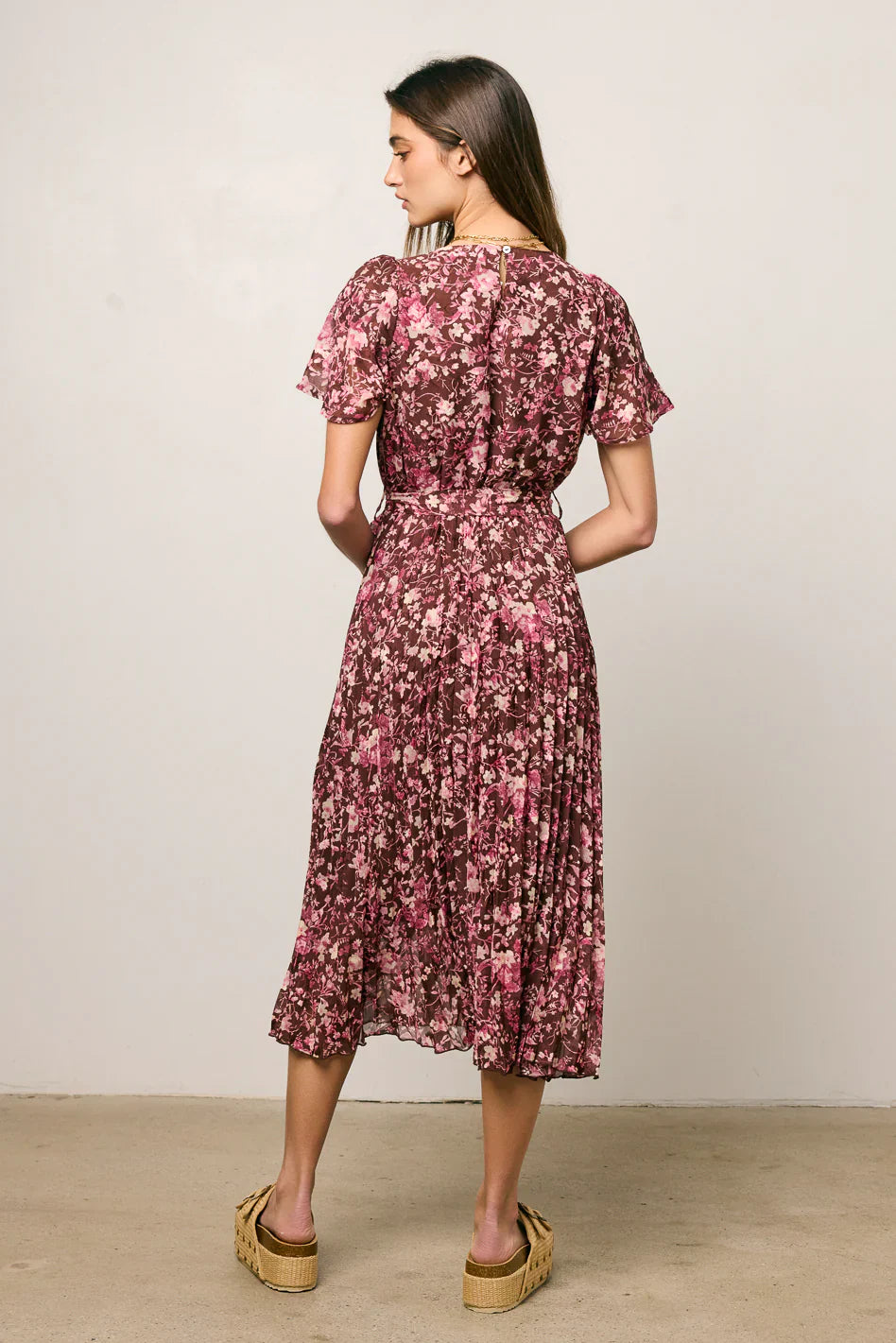 Mary Anne Floral Midi Dress in Brown
