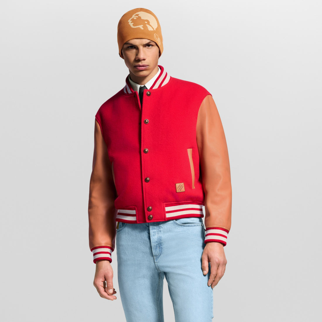 Louis Vuitton VVN Men's Spring/Fall Fashion Casual Baseball Collar Single-Breasted Wool Flannel Jacket Leather Jacket #78795
