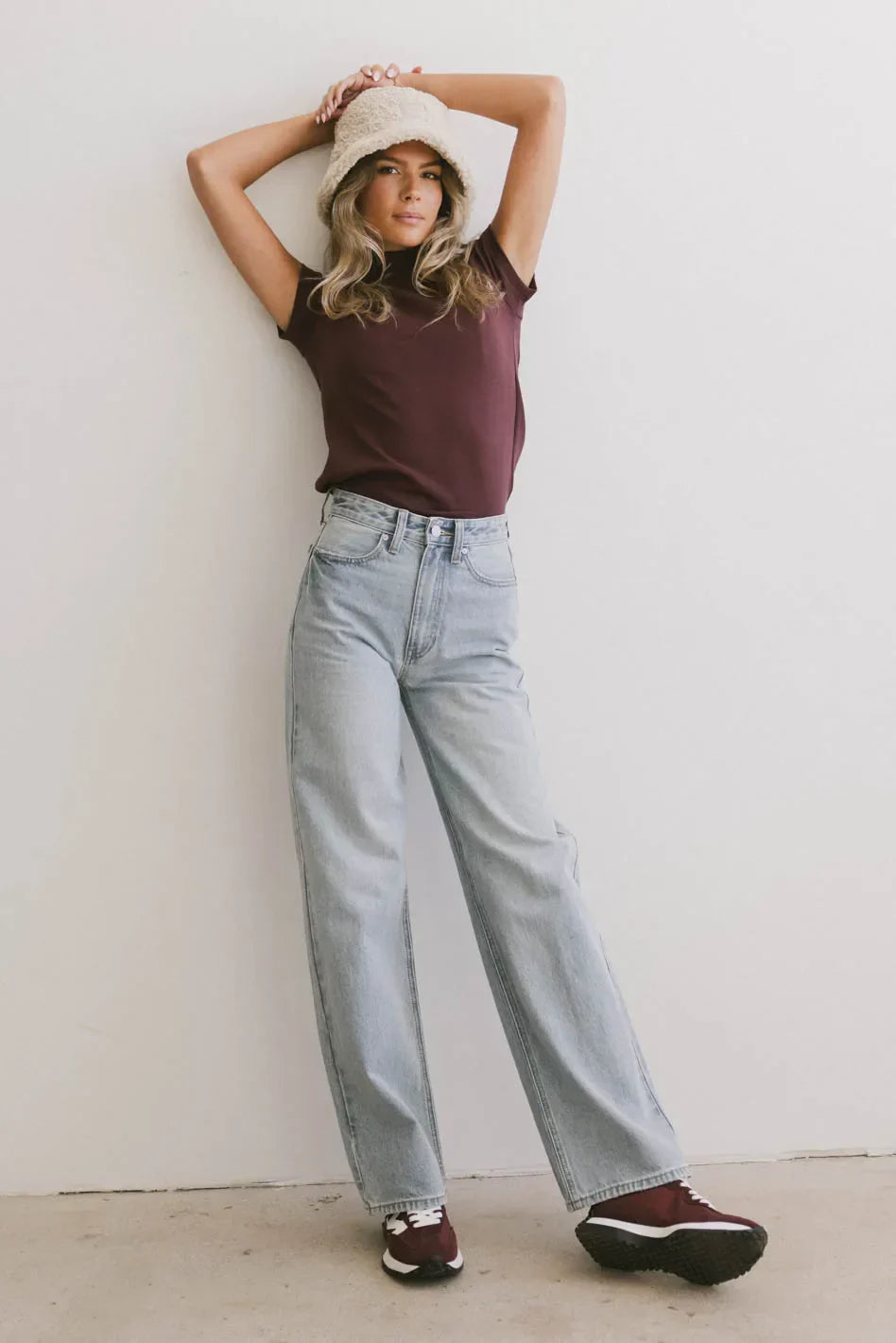 Marley Mock Neck Tee in Wine