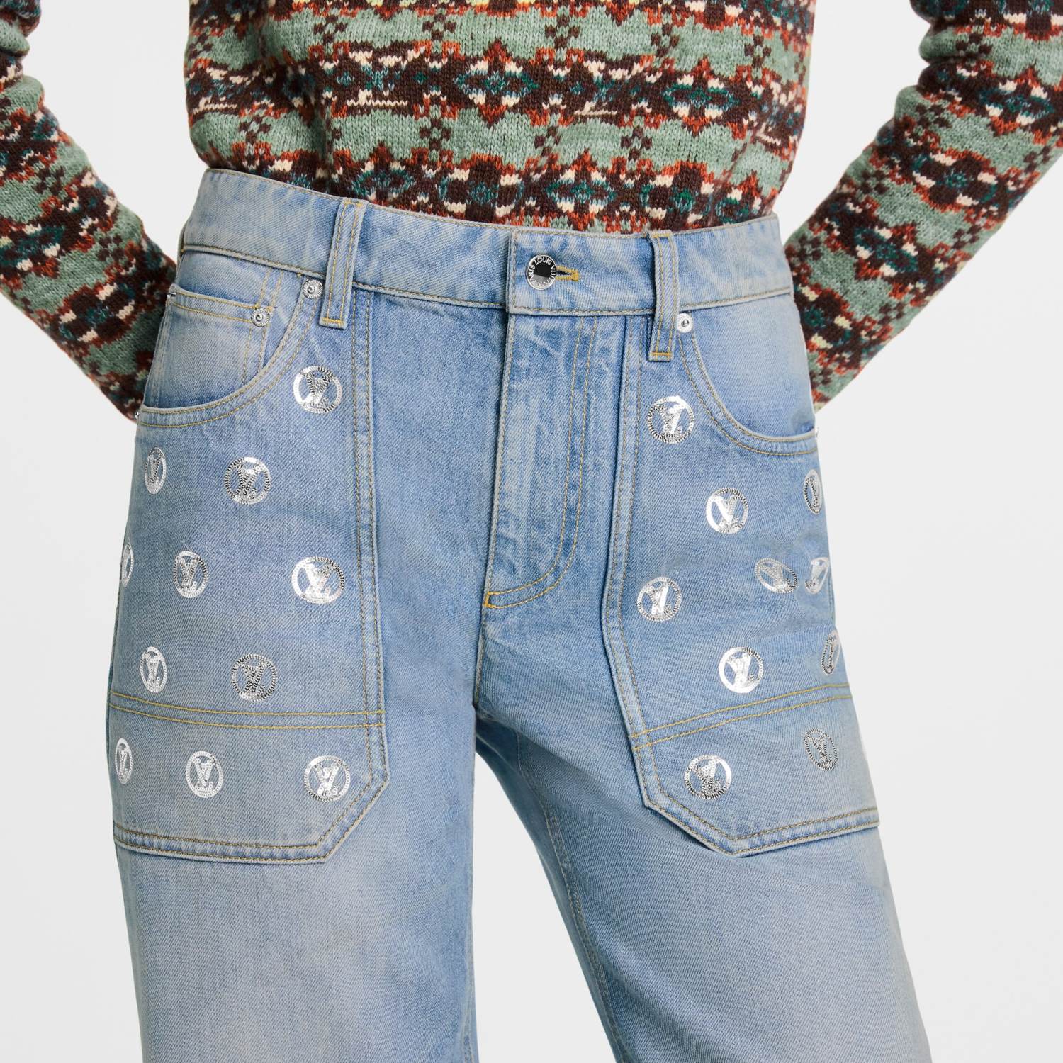 LOUIS VUITTON Signature Sequin Accent Flared Jeans #377460