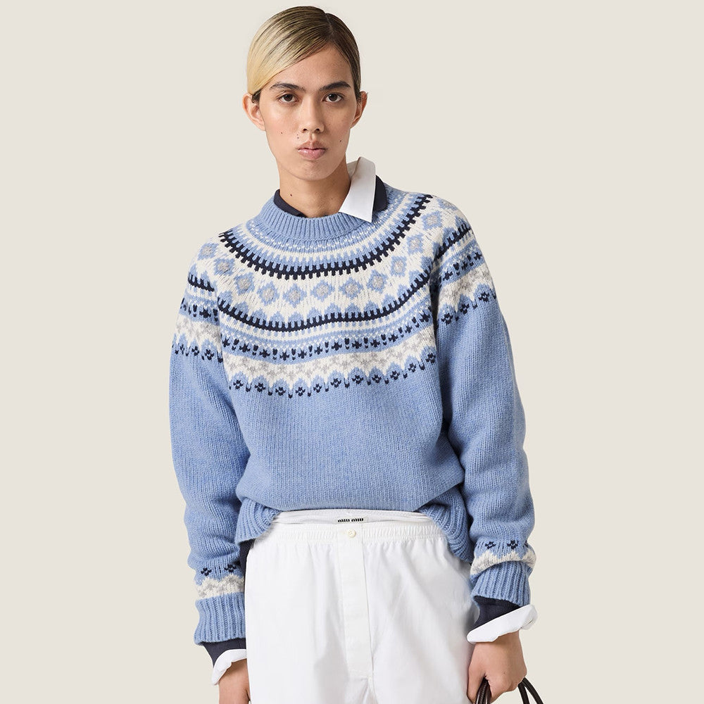 MiuMiu Wool Crochet Crew Neck Pullover Sweater #332159