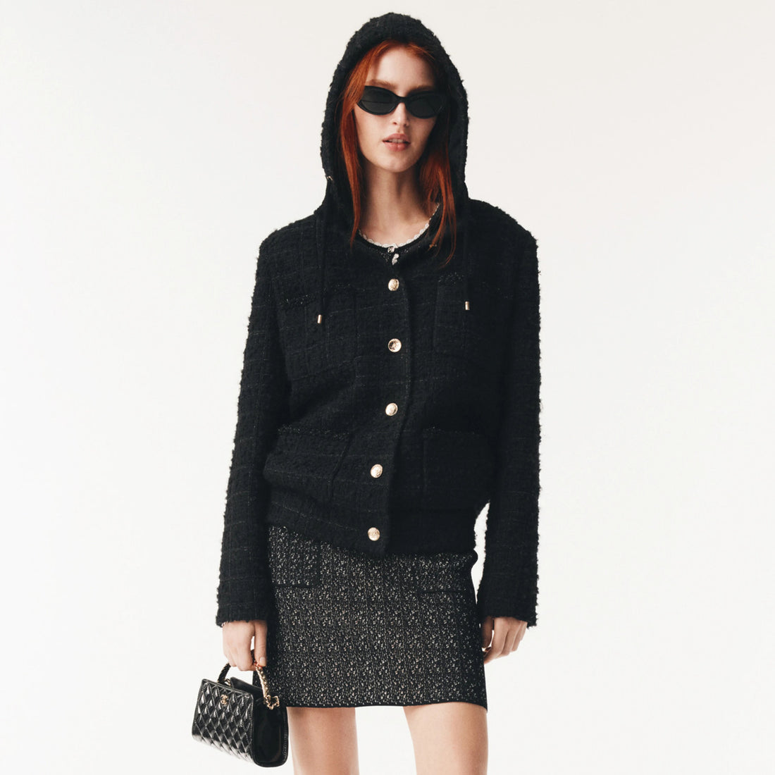 Chanel Women's Fall/Winter Multi-Pocket Tweed Solid Color Single-Breasted Long-Sleeve Hooded Jacket Ngvp #2371