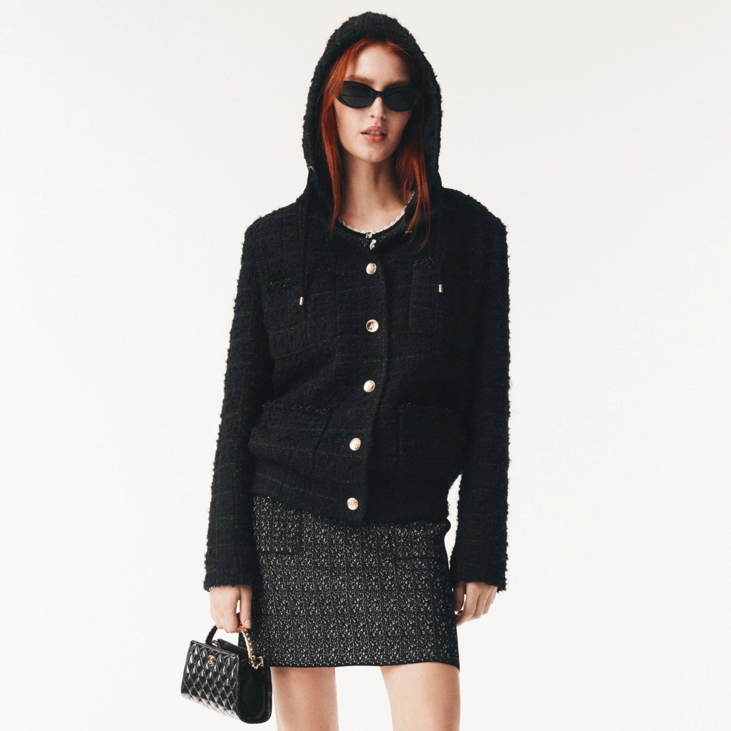 Chanel Women's Fall/Winter Multi-Pocket Tweed Solid Color Single-Breasted Long-Sleeve Hooded Jacket Ngvp #2371