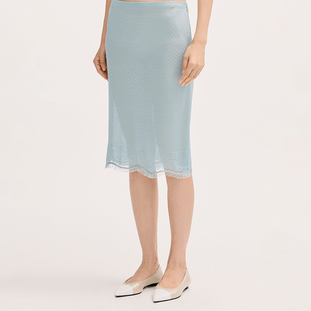 Chanel Top Midi Skirt Mixed Fibers Light Blue #377753