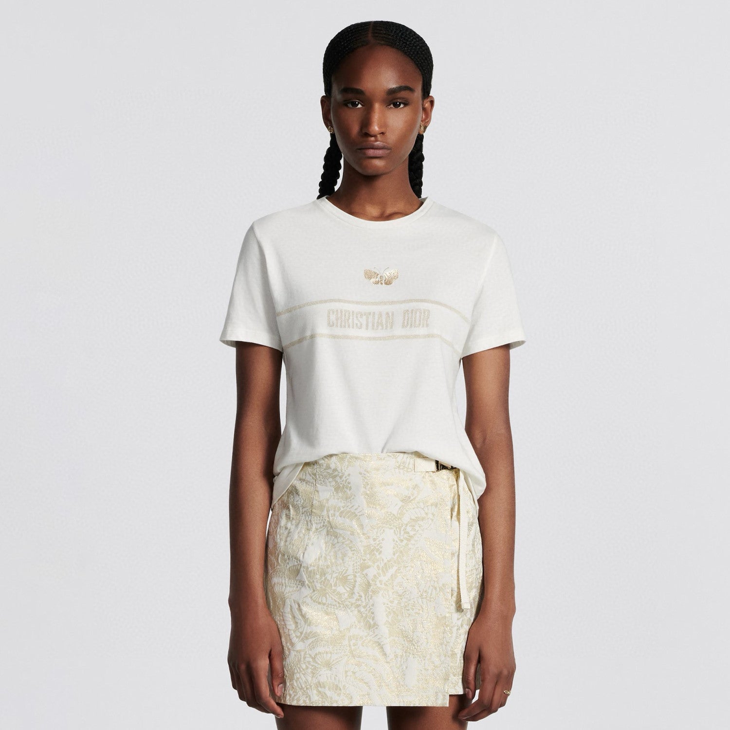 Dior Women's Summer Fashion Casual Crew Neck Cotton Short Sleeve T-Shirt with Gold Thread Embroidery T-Shirt #78579