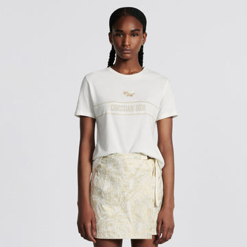 Dior Women's Summer Fashion Casual Crew Neck Cotton Short Sleeve T-Shirt with Gold Thread Embroidery T-Shirt #78579