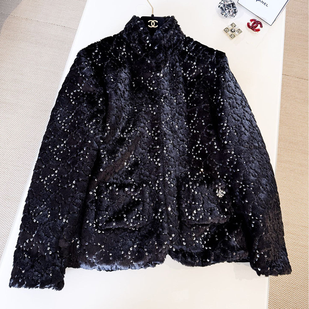 Chanel Jacket Mixed Fibers Sequins Black #334700