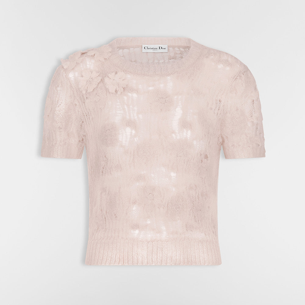Dior Short-Sleeved Sweater Pink Openwork Silk-Mohair-Alpaca-Blend #377647