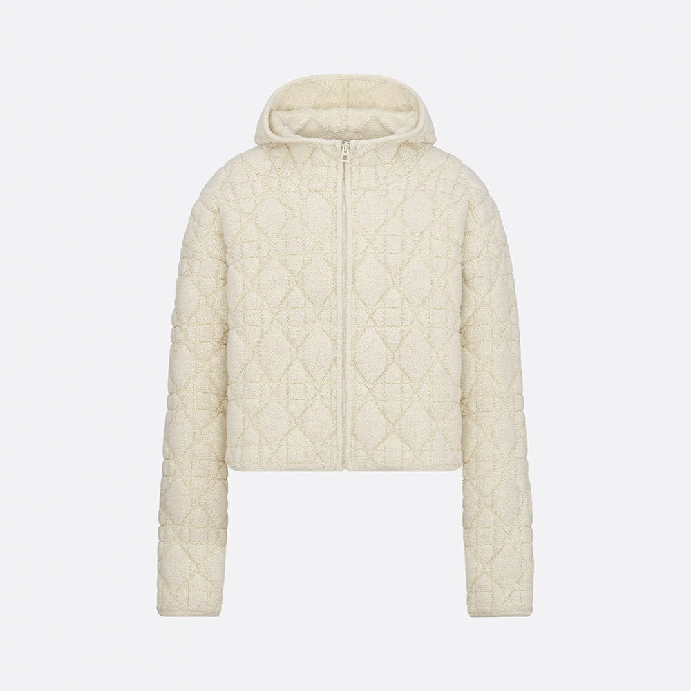 DiorZip Hooded Cardigan White Sheep Wool Blend Textured Knit Cannage #332748