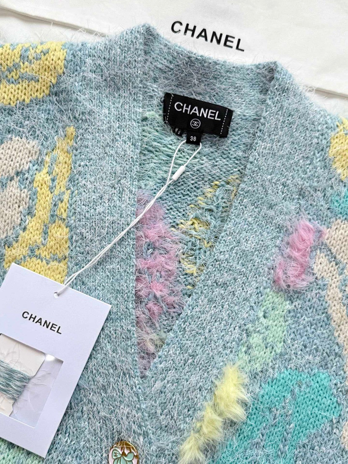 Chanel Women's Spring/Fall Fashion Classic Single Breasted High End Handmade Pure Wool Macaron Color Block Feather Floral Long Sleeved Cardigan Mid Length Casual Long Skirt Suit Set #78392