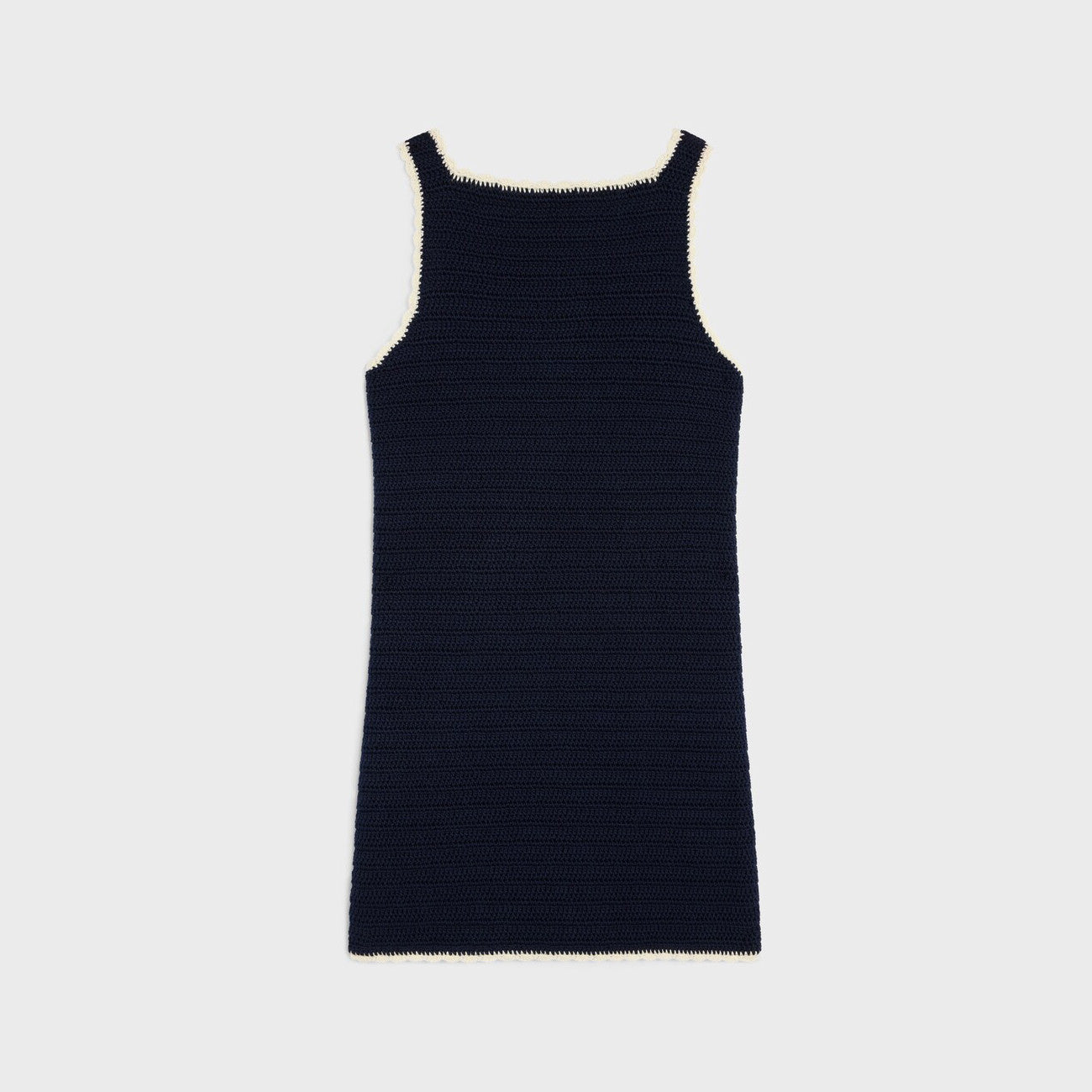 Celine Women's Summer Fashion Casual Solid Color Square Neckline Patch Pocket Sleeveless Logo Handmade Crochet Mini Dress #79292